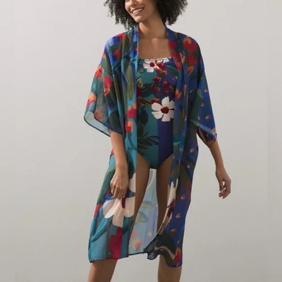 Chicos Gottex Botanical Gardens Sheer Kimono Cover Up Robe